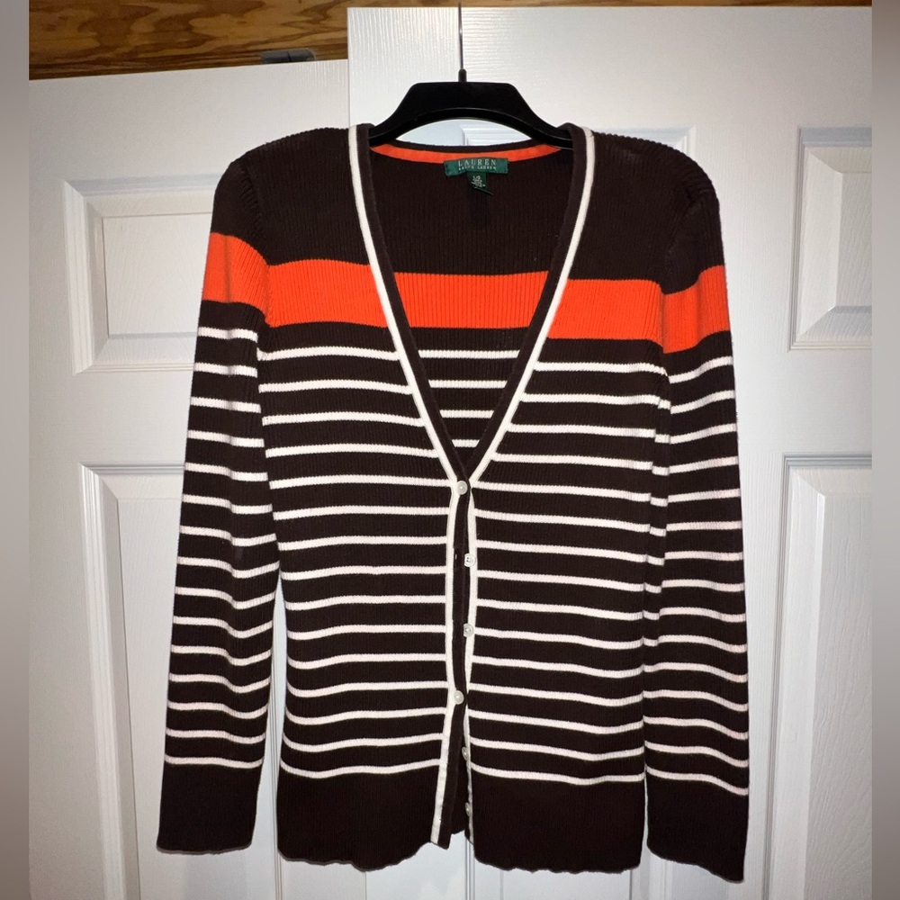 Ralph Lauren Brown and Orange Striped Sweater